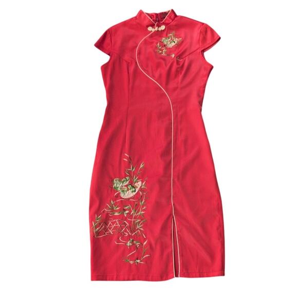 cheongsam Dresses & Skirts - Cheongsam Qipao Embroidered Dress Mandarin Collar Frog Buttons M